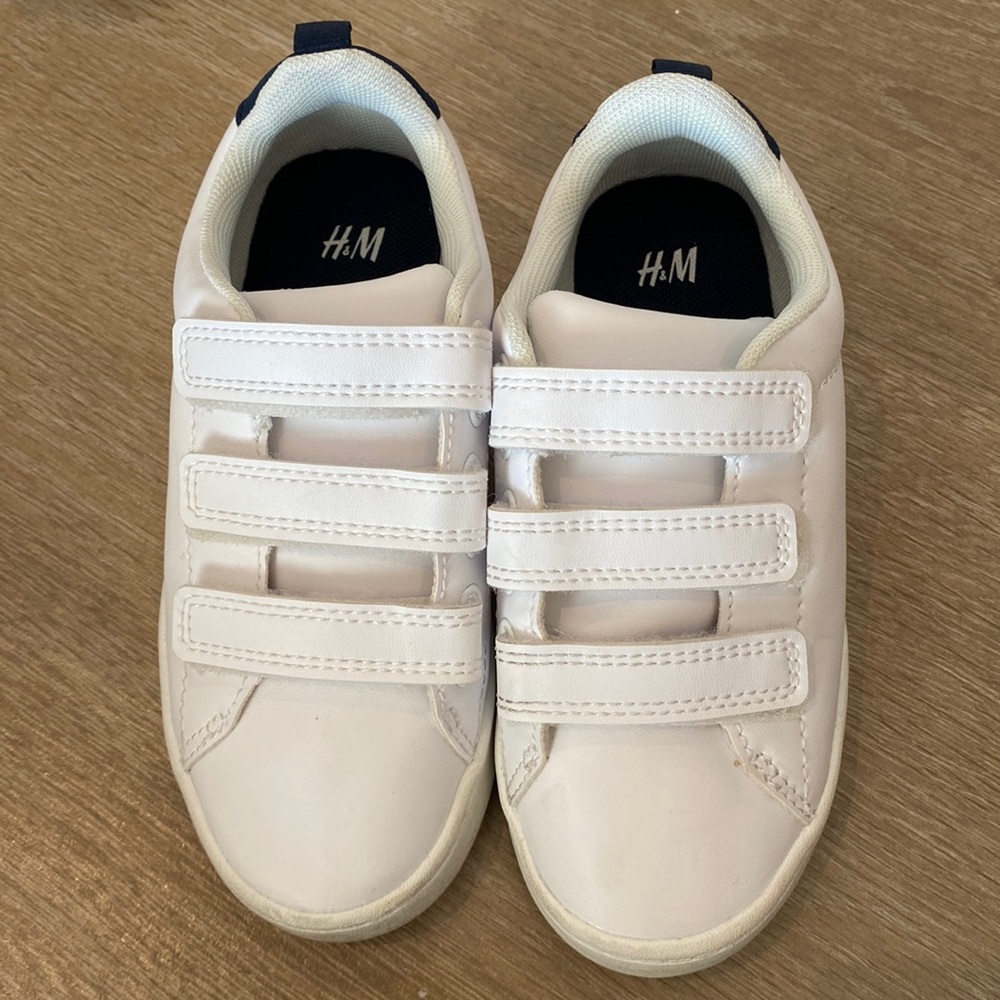 H & M white sneakers with 3 Velcro straps, size 11.5